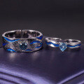 wholesale S925 Silver Designer Open-Ended Couple's Ring Ocean Heart Natural Style Design with Natural Topaz Stone-0-0
