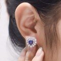wholesale Metal Material: Autumn New Retro Lab-Grown Sapphire Heart Earrings, Heart-Shaped Surround Set with Zirconia Women's Earrings-0-4