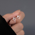 wholesale S925 Sterling Silver Square Diamond-Inlaid Hollow Out Ear Studs Ins Style Small and Unique Design Earrings for Women M03463-0-0