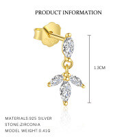 wholesale S925 Sterling Silver Tassel Zircon Earrings for Women, European and American Fashion, Light Luxury French Design Cross-border Wholesale-E4816-Gold/Single Cloverleaf 925 Silver