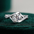 S925 Sterling Silver Moissanite Women's Twist Shank Angel's Kiss Proposal Ring-0-4