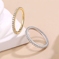 wholesale S925 Sterling Silver Full Diamond Women's Ring, Simple and Versatile Stackable Row Ring with Micro-Paved D Color Moissanite Wholesale-Gold US size 8.5 (HK size 19)