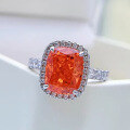 wholesale S925 Silver Women's Ring with New Padparadscha Color 8*10 High Carbon Diamond, Extravagantly Set-0-1