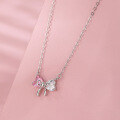 wholesale S925 Sterling Silver New French Sweetheart-style Pink Diamond Heart Pendant Bow Necklace for Women-0-3