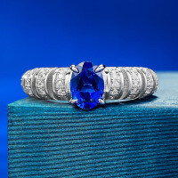 wholesale S925 silver new oval simulated sapphire 5*7mm egg-shaped ring, elegant and luxurious with a unique style-R851 Royal Blue>9