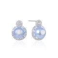 wholesale S925 Silver Japanese Korean Style Creative and Unique Zircon Round Pearl Ear Stud Earrings for Women, with Diamond Accents and Shell Pearl-0-4
