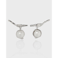 wholesale S925 sterling silver 100ins style small and unique elegant versatile luxury asymmetrical design freshwater pearl earrings-Platinum [with sterling silver ear plugs] &gt; 925 silver