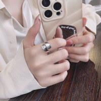 wholesale S925 Sterling Silver Retro Korean Style Geometric Anchor Letter Open Ring Fashionable and Unique Women's Ring-1281FJ/approx. 4g Adjustable opening