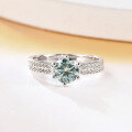 wholesale S925 Silver Green Moissanite 1 Carat Starlight Queen Ring with GRA Certificate, Light Luxury Fashion Gemstone Ring-0-3