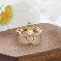 wholesale S925 Silver Plated with 14K Gold, Dully Jewelry Spring New Product French Vintage Rococo Style Pearl Ring-0-2