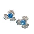 wholesale S925 Sterling Silver 7*7mm Radiant Cut London Blue Topolite Luxurious Full Diamond Floral Stud Earrings for Women-0-4