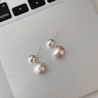 wholesale S925 sterling silver matte brushed sphere earrings, niche design,, elegant and sophisticated women's earrings-Silver>925 silver