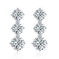 wholesale Metal: 925 Silver Gold Plated Cross-Border Source Minimalist Ins Style Adjustable Four-Prong Earrings with 60mm Moissanite Studs-5.0mm+5.0mm+6.0mm main stone 925 silver (total 3.6 carats)