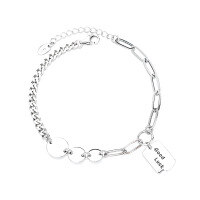 wholesale S925 Sterling Silver Goodluck Charm Chain Link Bracelet with Lucky Plate Pendant, Ins Style Versatile Unisex Hong Kong Fashion Jewelry-145S/approx. 6g 925 silver