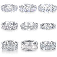 wholesale 925 Sterling Silver Men's and Women's Row Ring 5A Full Cubic Zirconia Emerald Cut Asscher Cut Band Ring Stackable Ring Pinky Ring-Water Drop-CBJZ161 US Size 6