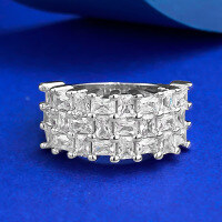 wholesale S925 Sterling Silver T-Square Row of Zirconia Line Luxury Ring for Women, European and American Cross-Border Style-R1308 White Diamond Ring No. 6