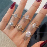 wholesale S925 Sterling Silver Ring for Women with High Carbon Diamond, Fashionable and Light Luxury, 8A Rhombus Ice Flower Cut Zircon Jewelry-DY120570-SX-WH 7