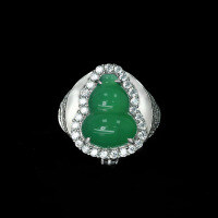 wholesale S925 Silver Gold Plated Ring with High Carbon Diamond and Natural Chalcedony Gourd, New Chinese Style Minimalist Versatile Jewelry for Women-Natural chalcedony  130 catties or less US size 8 (Hong Kong size 16-17 EU size 57) Ring length approximately 57mm