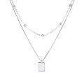 wholesale Pure Silver White Mother-of-Pearl Double Layer Women's Necklace, Minimalist Small Stackable Collarbone Chain with Square Pendant, Elevated Sense Sweater Chain-0-4