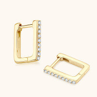 wholesale S925 Sterling Silver Light Luxury Style High-End Square Moissanite Stud Earrings for Women, Small Niche Design Trendy Ear Clasp Ear Jewelry-White 0.135 carats +0.135 carats