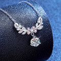 S925 Sterling Silver 1-Carat Moissanite Necklace, Light Luxury Floral Wheat Forest-Style Chain Wholesale-0-0