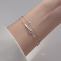 wholesale 925 Sterling Silver Diamond Inlaid Single Row Round Double Layer Bracelet for Women, Light Luxury StackableS5367-0-0