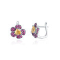 wholesale S925 Silver Natural Gemstone Floral Earrings with Amethyst, Ins Style-0-6