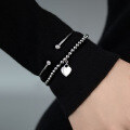 wholesale 925 Sterling Silver Heart-shaped Pendant Heavy-duty Beaded Chain Bracelet, Ins Style Wholesale-0-1
