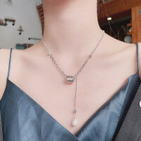 wholesale S925 Sterling Silver Spliced Rolling Bead Letter Fringe Pearl Necklace Ins Korean Japanese Style Collarbone Chain-197L/approximately 14.2g 925 silver