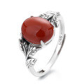 wholesale Sterling Silver Chaozheng S25 Pastoral Style Leaf-Inlaid Southern Red Agate Ring Vintage Literary Chinese Style Index Finger Ring-0-4
