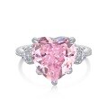 wholesale S925 Sterling Silver Pink Heart High-Carbon Diamond Ring Light Luxury Vintage Premium Clearance Style-0-2