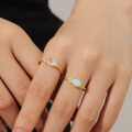 wholesale S925 Sterling Silver, 09ct New Small Fresh Style Opal Ring with Natural Moonstone in Gold Tone-0-1