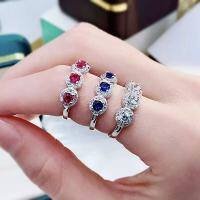 wholesale S925 Silver Zhuo Zhifan Jewelry Shining Star Ring Simple Oval Diamond Olive Diamond Simulation Diamond Ring Women's Daily Style-R005 Blue No. 6