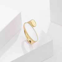 wholesale S925 Sterling Silver-K970_Gold and white shell ring Adjustable opening