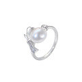 wholesale 925 Sterling Silver Ethereal Delicate Bow Freshwater Pearl Ring Fairy Super Sparkling Exquisite Minimalist Design Band-0-4