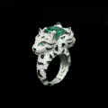 wholesale 925 Silver Gold-Plated Ring with High Carbon Diamonds, Double-Headed Leopard Cat Design, Muzo Green, Versatile Women's Ring for Everyday Wear-0-2