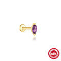 wholesale S925 Sterling Silver Geometric Diamond-Inlaid Natural Amethyst Flat Threaded Ear Cartilage Stud-0-6