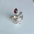 wholesale S925 Silver Inlaid Natural Garnet Spirit Snake Ring, a Must-Have for Your Zodiac Year, Fashionable and Versatile Hand Accessory-0-5