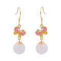wholesale 925 Sterling Silver Enamel Butterfly with Beads and Hetian Jade Earrings, New Chinese Retro Style, with Certificate-0-4