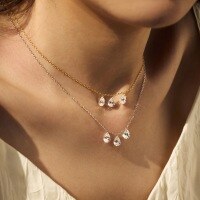 wholesale 925 Sterling Silver Cross-border Women's Waterdrop Mermaid Tear Sparkling Pendant Design Unique Ladies Collarbone Chain Wholesale-Gold DY191194-SK-WH (4×6MM)  925 silver