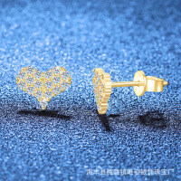 S925 Silver Moissanite Full Diamond Heart Earrings for Women Wholesale-51-point moissanite, full diamond, gold color  925 silver