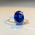wholesale 925 Sterling Silver 6-Carat Oval High Carbon Diamond Sapphire Halo Oval Silver Ring for Women-0-1