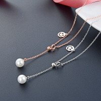 wholesale S925 silver rose gold minimalist Japanese style playful emoji happy smile pendant pearl choker necklace for women-003790-Rose Gold Necklace S925 Silver