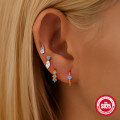 wholesale S925 Sterling Silver Geometric Heart Flower Diamond Ear Cuff and Stud Set, a popular and unique European and American style earring collection-0-2