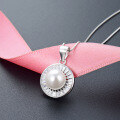 wholesale S925 Sterling Silver Circle Set with Diamonds Pearl Pendant for Women, Fashionable and Elegant, Premium Sense of Luxury Silver Pendant Necklace, Drop Shipping-0-2