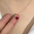 wholesale S925 Silver New 6*6 Heart-Shaped Pigeon Blood Red Necklace Red Diamond Heart Women's Fashion Cross-Border Live-0-1
