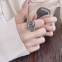 wholesale S925 Sterling Silver Vintage New Creative Double-Headed Snake Design Statement Open Ring Dark Style Personality Index Finger Ring-1289JM/approx. 8.5g Adjustable opening