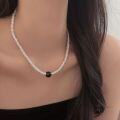 wholesale S925 Sterling Silver Heavy Workmanship Handmade Circle Black Onyx Necklace for Women, Korean High-End Goods Boutique Personality Collarbone Chain-0-4