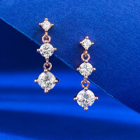 wholesale S925 Sterling Silver New Korean Style Ins Wind Stud Earrings Cut Simulated Square Zircon Earrings Minimalist Women-E465 Rose Gold &gt;925 Silver