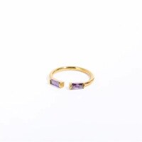 wholesale Adjustable Open Ring In S925 Sterling Silver With Green Stone, European And American Style, Fashionable, Minimalist, Retro Geometric, Korean And Japanese Women's Ring-【February】Purple Diamond Adjustable opening